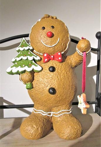 Generisch Figur Lebkuchenmann groß 35 cm mit Tannenbaum Deko Figuren Weihnachtsdeko Weihnachten Dekoration