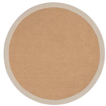 carpetfine Sisalteppich Naturfarbe Ø 80 cm handgewebt mit Bordüre aus Baumwolle in Taupe | Moderner Rutschfester Flachgewebe Teppich Uni aus Naturfasern für Wohnzimmer, Schlafzimmer