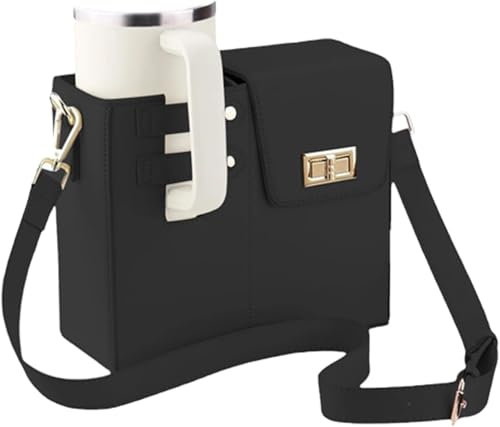Generisch Stanley Cup Bottle Carrier, Black, L, Casual, Sporty, 3 Zip Pockets, Adjustable Detachable Shoulder Strap, 9.06 x 10 x 23.5 cm