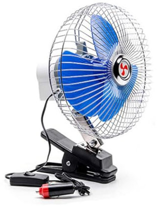 Ventilateur De Voiture Portable | 12V/24V Ventilateur Oscillant D'été Avec Clip, 8 Pouces Ventilateur De Bureau À Faible Bruit, Ventilateur Électrique De Voiture Avec Tête Réglable À 180 Degrés