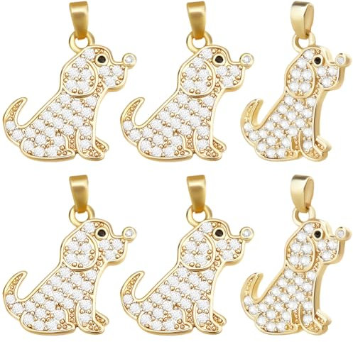 Beebeecraft 1 Box 6 Stück Zirkonia Anhänger 18 Karat Vergoldet Hunderassen Anhänger Welpe Anhänger Für Armband Halskette DIY Basteln Schmuck Geschenk