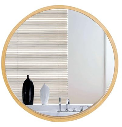Miroir Rond en Bambou, Miroir de Salle de Bain, Miroir de Maquillage de Chambre, Miroir Haute définition, Miroir Suspendu(60cm/23.6in)