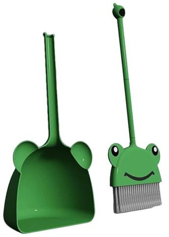 Escoba Infantil con Recogedor, Set De Limpieza para Niños Juego De Recogedor De Escoba para Niños Pequeños, Ayudante Doméstico De Rana Verde, Escoba De Juguete, Juego Educativo De Limpieza para Niños