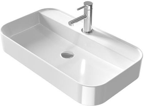 EMKE Lavabo Rectangular – Lavabo para Baño y Aseo de Invitados – 70 × 40 × 11 cm, Lavabo de Cerámica, Blanco