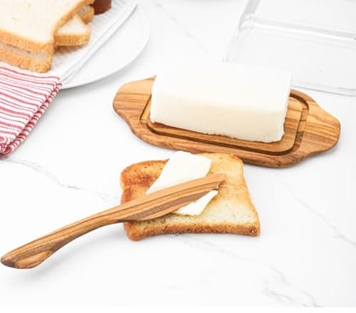Beurrier en Bois d'Olivier avec Couvercle – Élégance Naturelle pour Conserver Votre Beurre