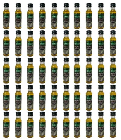 Deliex - 50 Botellitas de aceite de oliva virgen extra miniatura pet de 25 ml - Botellas pequeñas de aceite de oliva para aliños y llevar al trabajo (50)
