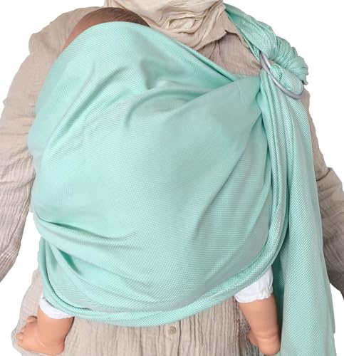 Shabany® - Ring Sling Tragetuch - 100% Bio Baumwolle - Babybauchtrage für Neugeborene Kleinkinder bis 15 KG - inkl. Baby Wrap Carrier Anleitung - mint