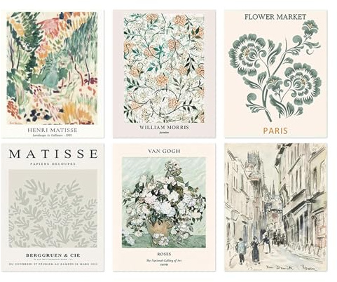 KiKiHong Poster Set Vintage 6 Stück 30 x 40 cm Matisse Poster Wanddekoration für Wohnzimmer, Schlafzimmer & Büro - Set ohne Rahmen