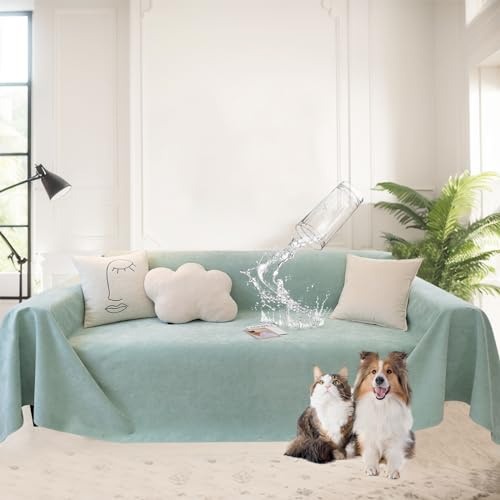 SHANNA Chenille-Set Sofabezug und Sofadecke: Eleganz Ultra Weicher Komfort Atmungsaktiv Sofa Überzüge Maschinenwaschbar Möbel Schutz Super Passform für Hunde Haustier (Grün, 180×380cm)