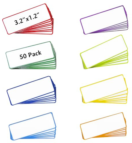 50 Pack Dry Erase Magnetic Labels, 3.2 x 1.2 in Magnetic Name Plate Tag Label Reusable Magnetic Toolbox Labels for Whiteboards Locker Refrigerator School Office Home (8 Colors)