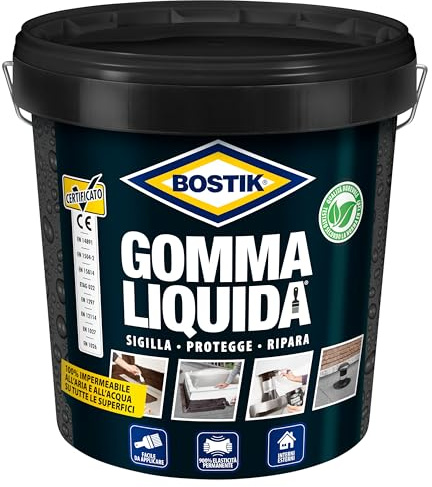 Bostik Gomma Liquida Secchio, Rivestimento a base di gomma per sigillature, protezioni e riparazioni, 5 litri