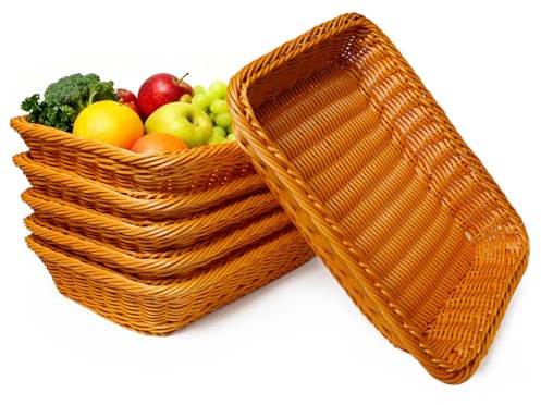 Mocifa 6 Pièces Corbeille à Pain Rectangulaire Panier à Pain en Osier Panier Rangement Rotin Rectangulaire Corbeille Fruit Tressée pour Maison Cuisine Restaurant Magasin (35 x 25 x 7 cm)