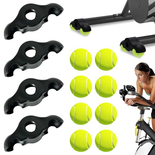 Umllpet 4 Stück Rocker Plate Feet, Indoor Cycling Snap Rocker Feet Adapter | Tragbarer Rollentrainer Wippplatten Fahrradtrainer, Tennisballfüße für Wahoo Kickr Core Rollentrainer, mit 8 Tennisbällen