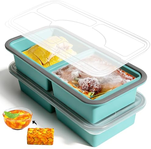 Niuny Moule a Soupe Congelation 2Pcs Moule Soupe Congélateur Plateau de Congélation en Silicone Avec Couvercles Bac à Bouillon Silicone 1000ml Récipient à Soupes pour Congeler Le Bouillon La Sauce