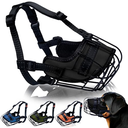 OOPSDOGGY Metal Dog Muzzle for Large Dog, Adjustable Brethable Wire Basket for Rottweiler to Prevent Biting Chewing (Black)