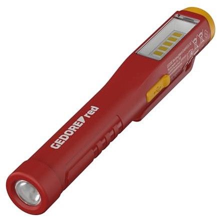 Gedore Red Stablampe 150 R95600128, LED‑Stablampe mit 150 Lumen, Top‑LED 100 lm, IP54 IK07, 3,5 h Laufzeit, USB‑C Ladefunktion, 128 mm kompakt