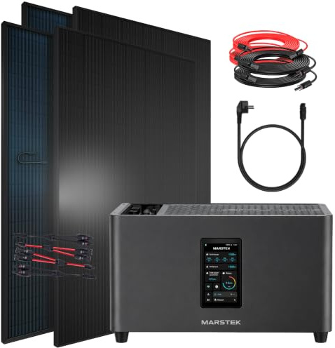 SUNNIVA® 1840W Balkonkraftwerk mit 2,56 kWh Speicher MARSTEK Jupiter C + Plus, BIFAZIAL FULLBLACK komplett Steckdose, PV Solaranlage Komplettset mit Solarspeicher, 4x 460W N-Type Glas-Glas Bifacial