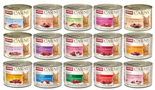 arelf Bundle Animonda Carny Adult Mixpaket 12 x 200g | 12 Sorten garantiert | Nassfutter Katze getreidefrei ohne Zucker | inkl. Gratis Miamor Sachet
