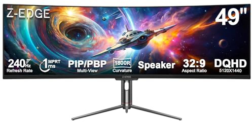 Z-Edge 49 Inch 240Hz Curved Gaming Monitor DQHD 5120x1440 32:9 Ultrawide VA | 1ms MPRT, 1800R, Speakers, Adaptive Sync, PIP PBP, Adjustable Stand, USB-C (65W), HDMI 2.1 & DisplayPort 1.4, Black