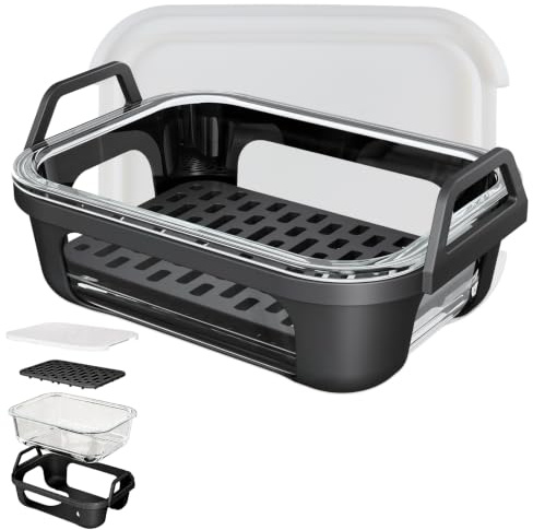 Yoreva Plat pour Air Fryer Ninja AF400EU /AF500EU /SL400EU /COSORI | Plat en Verre avec Poignées en Silicone Amovibles et Couvercle, Sans BPA, Moule Accessoires pour Air Fryer Four