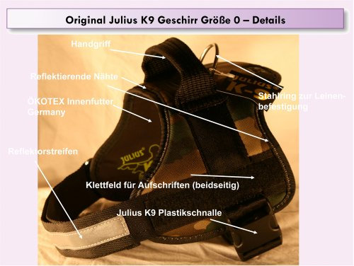 162M-0 Julius K9® Powergeschirr mit Logofeld Größe 0 Brustumfang: 60 - 75 cm Farbe: tarn/camouflage - K-9 Hundegeschirr Geschirr Einsatzgeschirr
