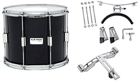 GEWA tamburo da marcia/tamburo tenore, fusto in betulla nero, 14 x 10, 8 tiranti, pelli Remo USA, incl. piastra forata e supporto per ginocchio