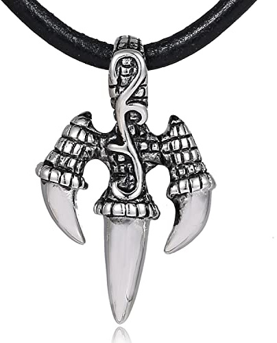DonDon Herren Lederkette Leder Halskette 50 cm mit Edelstahl Anhänger Drache Thor Hammer Zahn Totenkopf Löwe und vielen weiteren