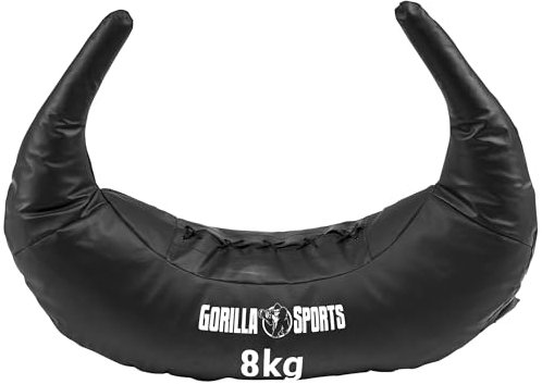 GORILLA SPORTS® Bulgarian Bag - 5kg, 8kg, 12kg, 17kg und 22,5kg, 5 Schlaufen, aus Kunstleder, Schwarz - Sandsack, Bulgarische Tasche, Power Bag, Sand Sack, Krafttraining, Fitness
