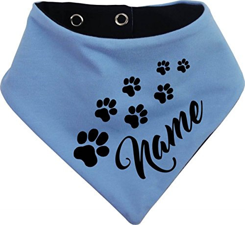 beidseitiges Multicolor Hunde Wende- Halstuch (Fb: hellblau-navy) (Gr.2 - HU 31-35 cm) mit dem Namen Ihres Tieres