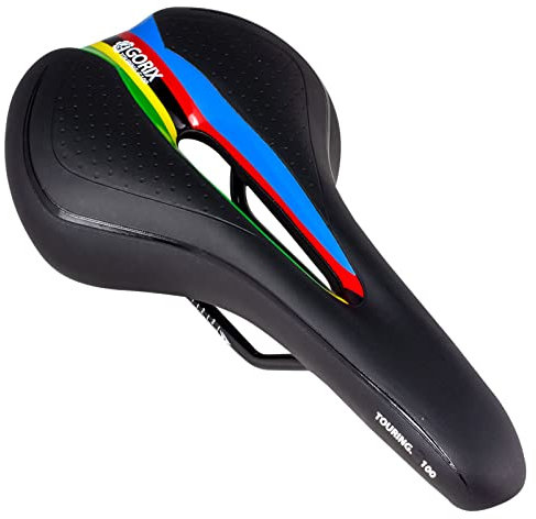 GORIX Fahrradsattel Sitz Bequemes Kissen mit Rail Mountain Road Fahrrad für Männer und Frauen (GX-C19) (Schwarz × Regenbogen)