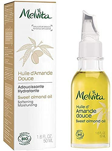 Melvita - Huile d'Amande Douce Pure 99,5% - Hydratante et Adoucissante pour Peaux Sèches - Application Précise Système Goutte à Goutte - Flacon Élégant - 50 ml