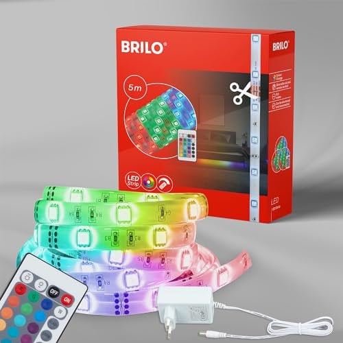 Briloner Leuchten - LED Band 5m, LED Strip Farbwechsel, silikonummantelt, selbstklebend, 150 x RGB 0,16W, Kunststoff, 24 Watt, Weiß