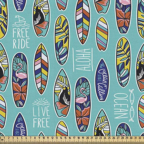 ABAKUHAUS Surfbrett Gewebe als Meterware, Aloha Hawaii Ozean, Schön Gewebten Stoff für Polster und Wohnaccessoires, 1M (148x100cm), Dunkel Seafoam