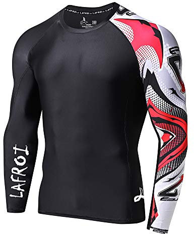 LAFROI Herren Langarm UPF 50+ Kompressionsshirt Rash Guard-CLYYB (Asymmetric Mecha,LG)