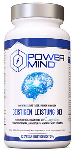 POWERMIND® Nootropic für Konzentration & Gedächtnis| Mit Cognizin® Citicoline, Bacopa, Tyrosin, Guarana + Vitamin B-Komplex & Magnesium | Made in DE