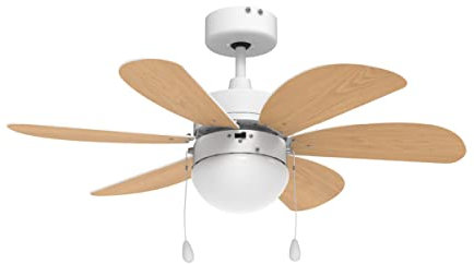 UNIVERSALBLUE Ventilador de Techo Madera con Luz | 6 Aspas Reversibles Marron y Negro | 3 Velocidades y Motor Silencioso | Fácil Montaje