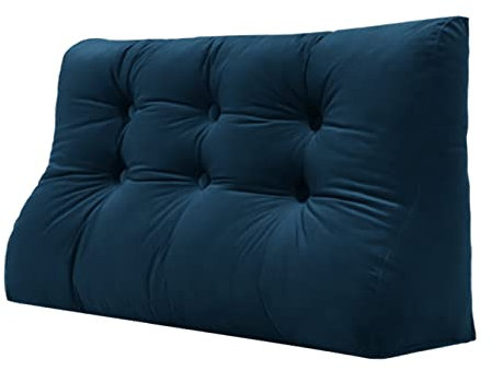 VERCART 55cm Hoches Dickes Rückenkissen Rückenlehne Lesekissen mit Zweireihig Kopfteil Gepolstert Keilkissen Bücherkissen Kopfkissen Wandkissen Lendenkissen fü Bett Tagesbett Samt Blau 100cm