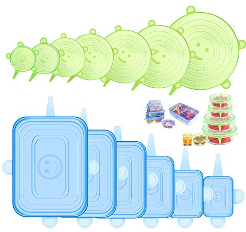 ONEGOL Silicone Stretch Lids for Food Storage in Fridge, 12 Pack Silicone Lids, Reusable Food Grade Silicone Bowl Covers for Cups, Bowls and Dish, 6 Sizes Round and Rectangle Shape