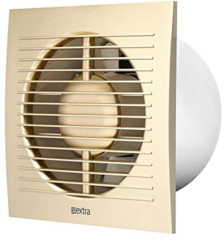 Bathroom Extractor Fan 125mm / Stylish Kitchen Ventilator Duct Air Vent Grille (with Timer and Humidity Sensor, Gold)