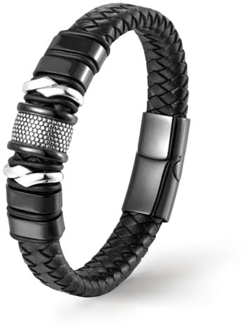 UNIQAL | Lederarmband Herren Premium Style Mens Bracelet | Gratis Geschenk Box | Echtleder, Edelstahl (MAMBA BLACK, 23.00, Zentimeter)