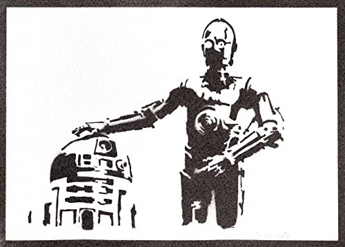 moreno-mata Echtes Handgemachtes Graffiti C3PO und R2D2 Filme Aesthetic Poster & Kunstdrucke Bilder Plakat Handmade Deko Wandbilder Wohnzimmer Wanddeko Geschenke für Männer und Frauen