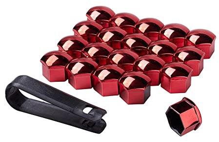 JSCARLIFE 20 Stück Radmutternkappen, universelle Reifennutternabdeckungen, Radmutterkappen mit Entfernungswerkzeug für Autos (rot, 17 mm)