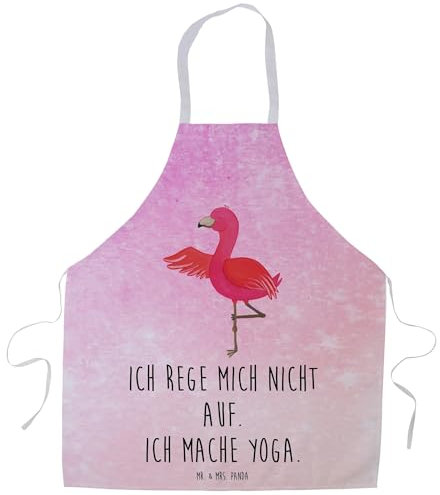 Mr. & Mrs. Panda Kochschürze Flamingo Yoga - Geschenk, Baum, Grillschürze Männer, Ärger, Kochschürze für Männer, Kochschürze Damen, Yoga-Übung, Rosa,