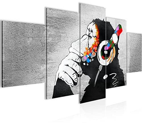 Runa Art - Bilder Affe mit Kopfhörer 200 x 100 cm 5 Teilig XXL Wanddekoration Design Bunt 042551a