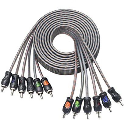 RECOIL RCI612 3,6m Cinch-Kabel 6-Kanal 100% OFC Paar-Twist Entstört | 12ft, Sauerstofffreies Kupfer, Vernickelte Stecker, Flexibler PVC-Mantel – RCA-Kabel für Auto