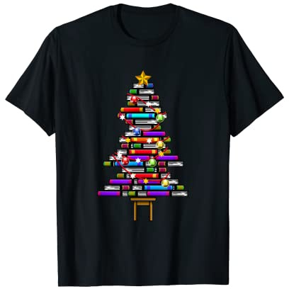 Bücher Buch Lesen Bibliothek Weihnachtsbaum Weihnachten T-Shirt