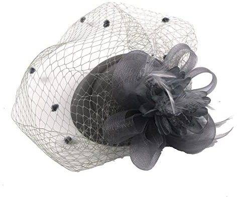 COSFAN Fascinators Hut,50s Women's Feather Headband,Flower Mesh Face Veil Feather Hair Clip,Hair Accessories for Cocktail Tea Party Masquerade