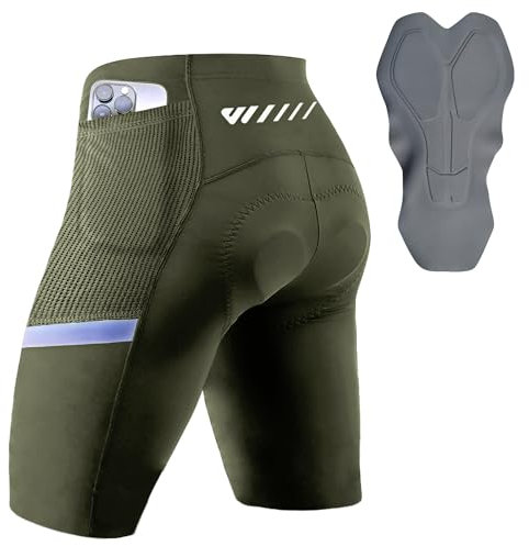Lo.gas Radlerhose Herren gepolstert, Radhose für Männer Gel gepolstert mit Taschen, Road Shorts atmungsaktiv Quick-Dry,Grün,M