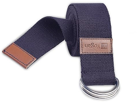 Yogan Yoga Belt/Yoga Strap | 100% Cotton | Pilates Belt/Strap | Solid SS D-Rings | Grippy Texture | 1.85m (Charcoal Grey)