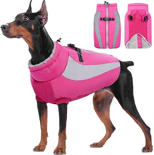 Kuoser Extras Wärme Hundemantel, Winddicht Hundejacke, Reflektierend Hundemantel Grosse Hunde, Hundemantel Winter, Moden Wintermantel Hund, Hundemantel Wasserdicht Rosa L